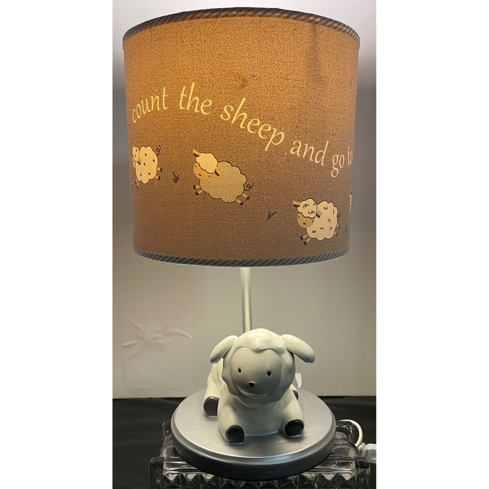 Lambs & Ivy Sheep Nursery Table Lamp Gray Grey White Count The Sheep Tested